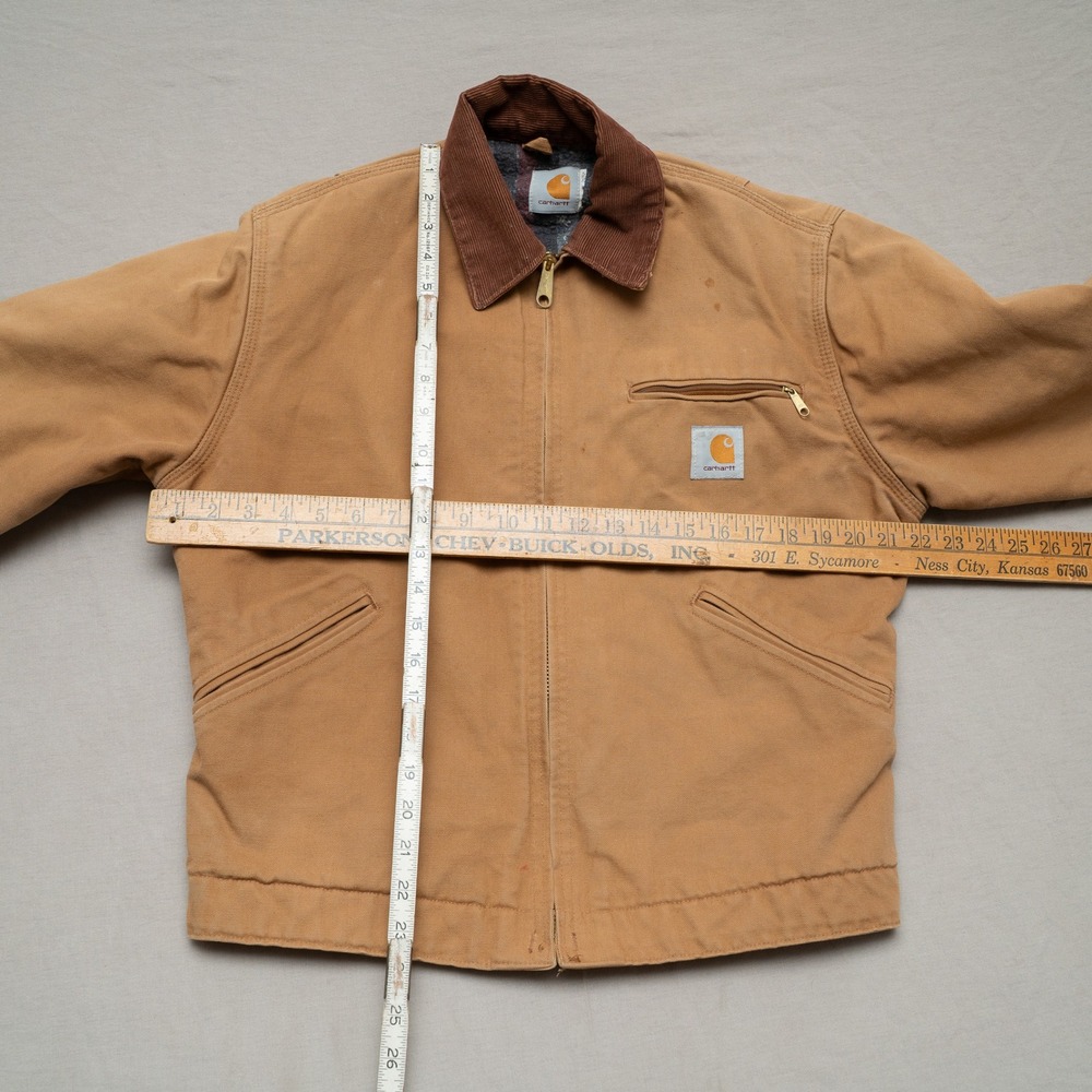 Vtg Carhartt Brown Detroit Blanket Lined Jacket J97 Size Small Corduroy Collar - Picture 2 of 16